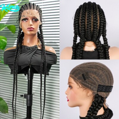Synthetic 36Inches Long Box Braided Wig With Baby Hair Lace Front Wigs Full Lace