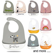 Baby Bibs Cute Dishwasher safe Comfortable Silicone Feeding Food Catcher Plastic