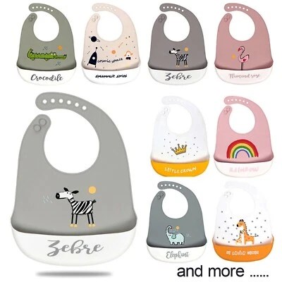 Baby Bibs Cute Dishwasher safe Comfortable Silicone Feeding Food Catcher Plastic