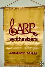 Arp Synthesizers Authorized Dealer hanging banner, large golden satin, vintage