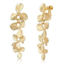 Gold Clip On Earrings Flower Dangle Drop Earrings For Women No Piercing Earrring