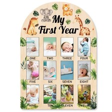 My First Year Baby Growth Photo Display Wood Board - 12 Months Newborn Milest...