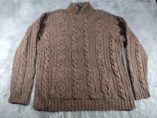 Lauren Ralph Lauren Men's Cable-Knit Wool Blend 1/4 Zip Sweater Brown Pockets L