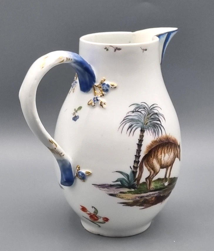 Meissen Porzellan Krug Kanne 1. Wahl 18. Jhd. antik Hyäne Hirsch Blume Schwerter - Bild 3 von 4