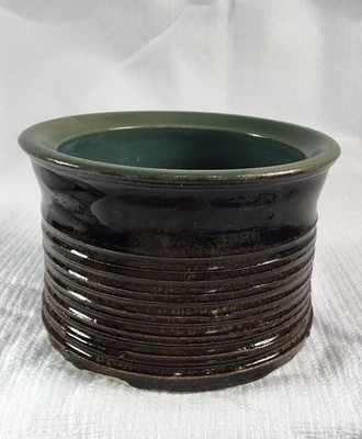 Studio Art Pottery Bowl Green Blue Inside Brown 2.5 H X 3.75 W Textured