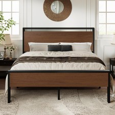 Queen Size Platform Bed Frame with Wooden Headboard and Footboard, Heavy Duty...