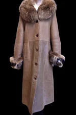 Sheepskin Beige Brown  Shearling Coat Fur Trim