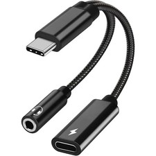 2 in 1 Type-C USB C to 3.5mm AUX Audio Headphone Jack Adapter Charger Cable New