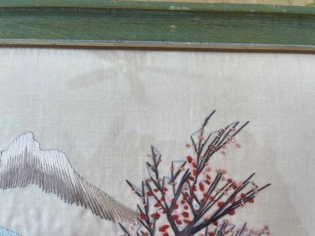 Vintage Chinese Silk Embroidery on Silk Fabric of Chinese Countryside Scene. - Image 3 of 4