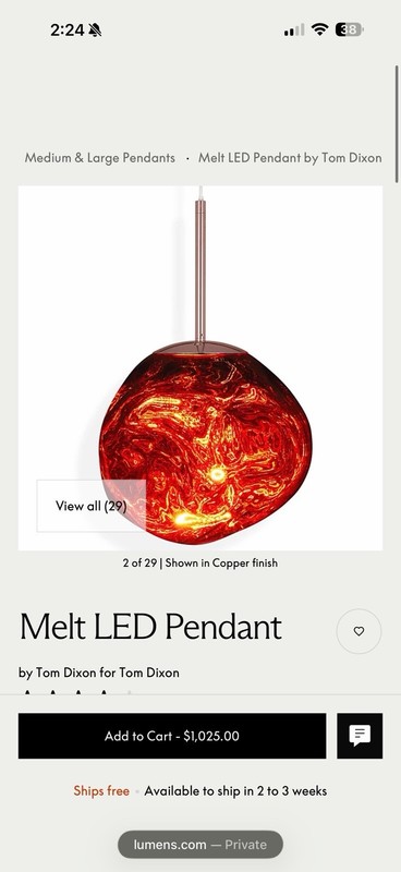 Tom Dixon Melt Mini Pendant LED Suspension Light, Copper Finish (MES02COEU)