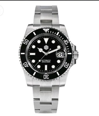 San Martin Automatic Diver Watch 40mm Black Dial Date 200m SS Bracelet