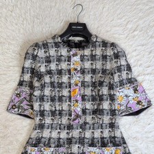 Dolce & Gabbana Black Floral A-Line Tweed Dress, Size 40, Women's Short Sleeves