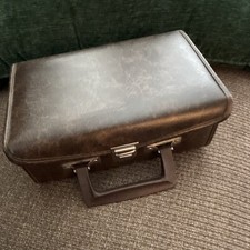 Brown Leather Hard-Sided Audio Cassette Carry Case Wallet w/ Handle Dividers