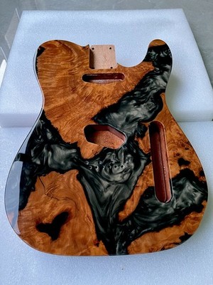 Handcrafted Resin & Mahogany Guitar Body | Premium Turquoise Wood Grain Finish