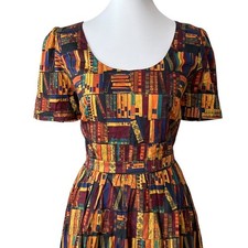 ModCloth Large Dress Cotton Retro Library Book Lover Pinup Dress Summer 50s Fall