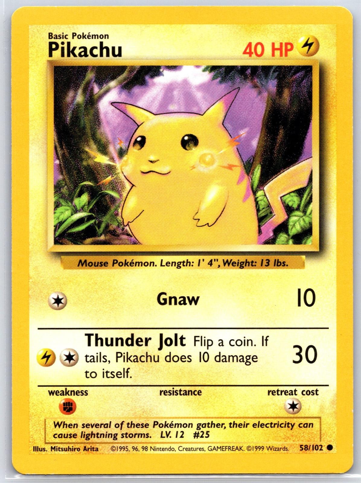 Pikachu 58/102 Common Base Set Unlimited Pokemon Moderately Played