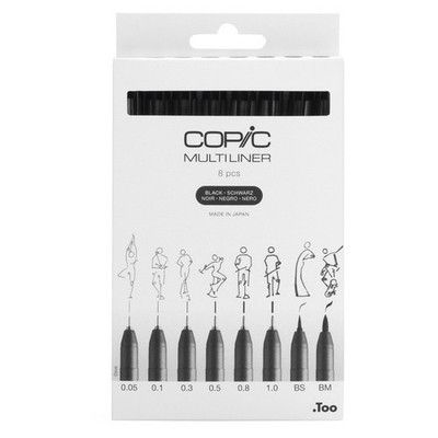 Too Copic Multiliner Set Schwarz 8 Stück in verschiedenen Strichstärken