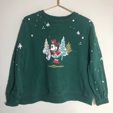 Walt Disney World Christmas Minnie Mouse Sweatshirt Large Embroidery Puff Sleeve
