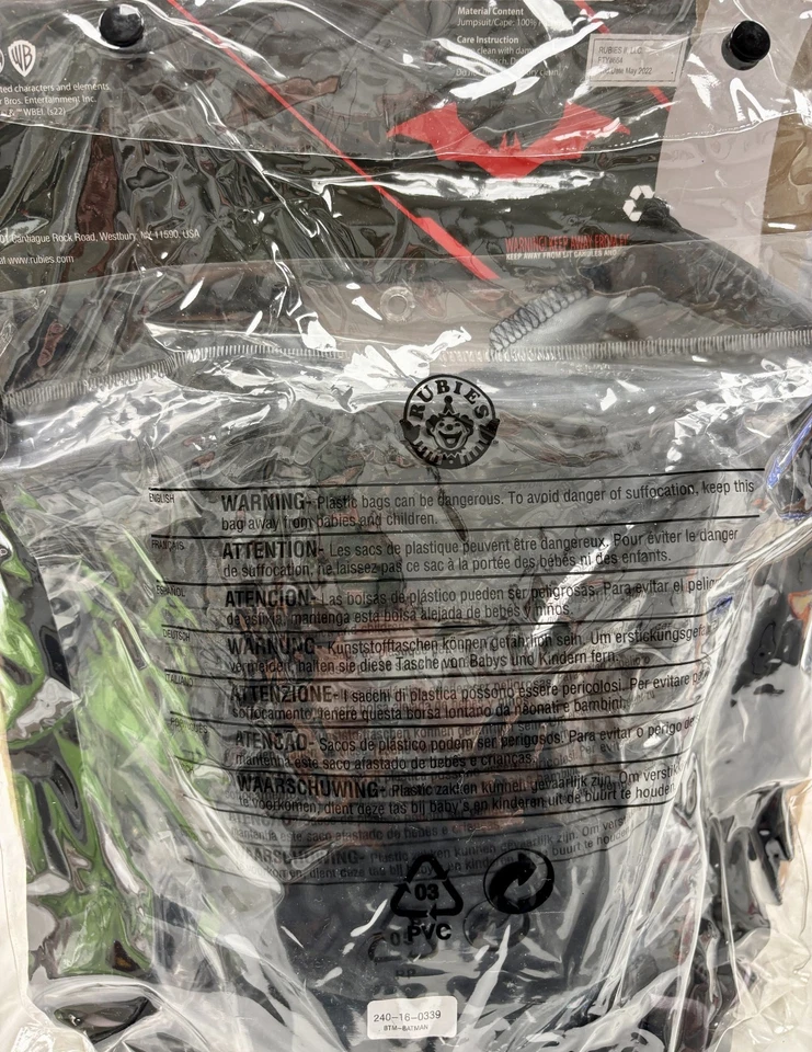 Disfraz de Batman Rubíes Niño, Mono, Capa, Máscara, Talla L (8-1), Nuevo Foto 2 de 4