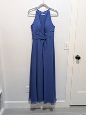 Azazie Chiffon Maxi Bridesmaid Elegant Blue Sleeveless Dress Size C