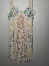 Sherri Hill Ivory Floral Mesh Sheath Dress S Strappy Sleeveless Beaded Sequin
