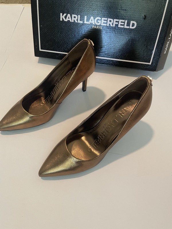 Karl Lagerfeld Paris Bronze Leather Pointed Toe Stiletto Pumps  US 5.5 Royale