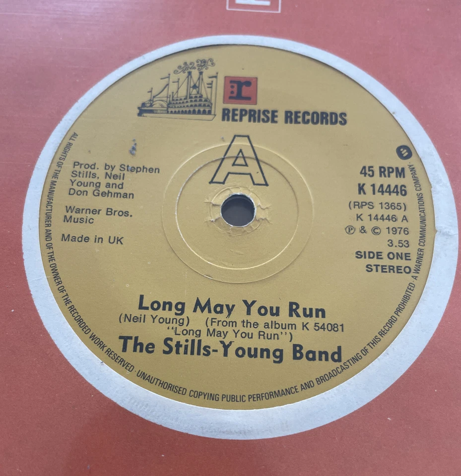 The Stills-Young Band-Long May You Run-1976 Vinyl 7”-Reprise K 14446-UK EX - Image 2 of 3