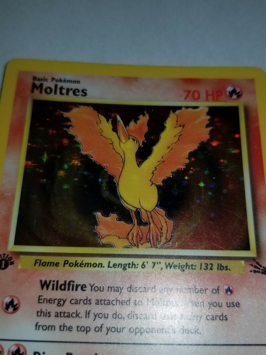MOLTRES 12/62 1st Edition Holo Rare Fossil Set Pokemon Card Near