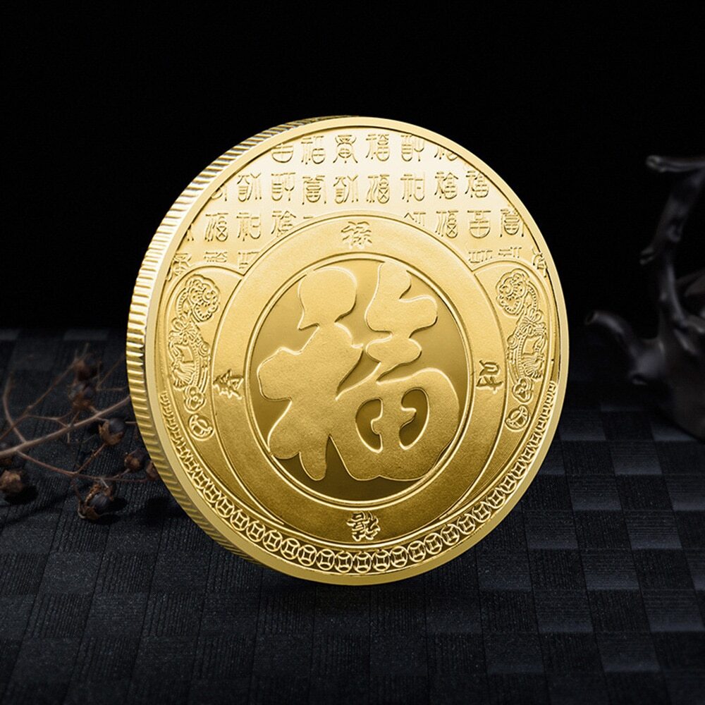 Gold Plated Chinese Blessing Ship Wealth Gift Commemorative Challenge Coin