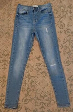 Mudd Womens High Rise Blue Denim Jean Legging Sz 5 26 X 28 FLX Stretch Distress
