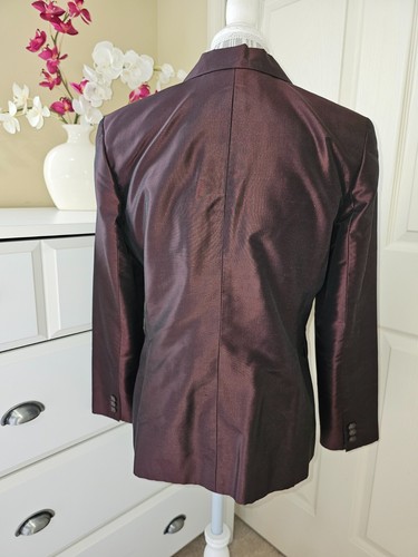 ALFANI Womens Petite Maroon Metallic 100% Silk Classic Pants & Blazer Suit Sz.8P - Picture 6 of 24