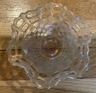 FENTON BASKET LIGHT PINK OPEN LACE RUFFLE EDGE GLASS BASKET WEAVE DISH