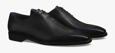 Herren Handgefertigte Schuhe Echt Schwarz Leder Einteiler Schnürung Formell Derby Stiefel