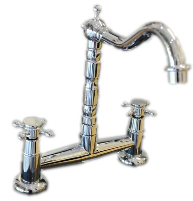Schwenkbare Doppelhebel Brücke Küche Spüle Deck Mischbatterie 1/4 Umdrehung 2 Loch 18cm Mitte