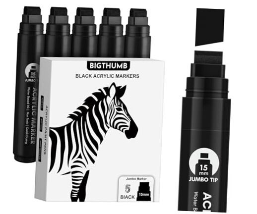 Poster Markers Jumbo: 5 Pcs 15mm Wide Tip Thick Acrylic Paint Pen Large Black