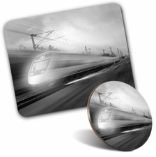 Mouse Mat & Coaster Set - BW - Modern Train Railway Transport  #36109