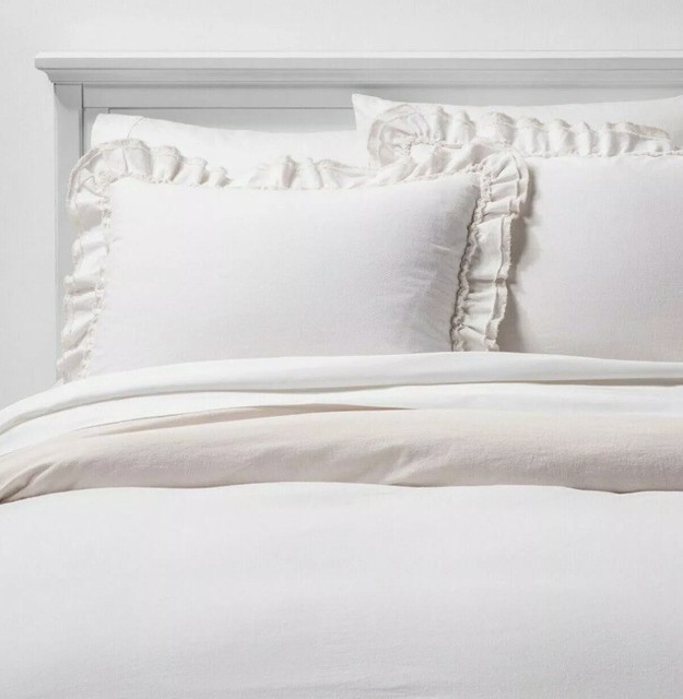 Simply Shabby Chic Ruffle Edge Reversible Linen Blend King Duvet Set