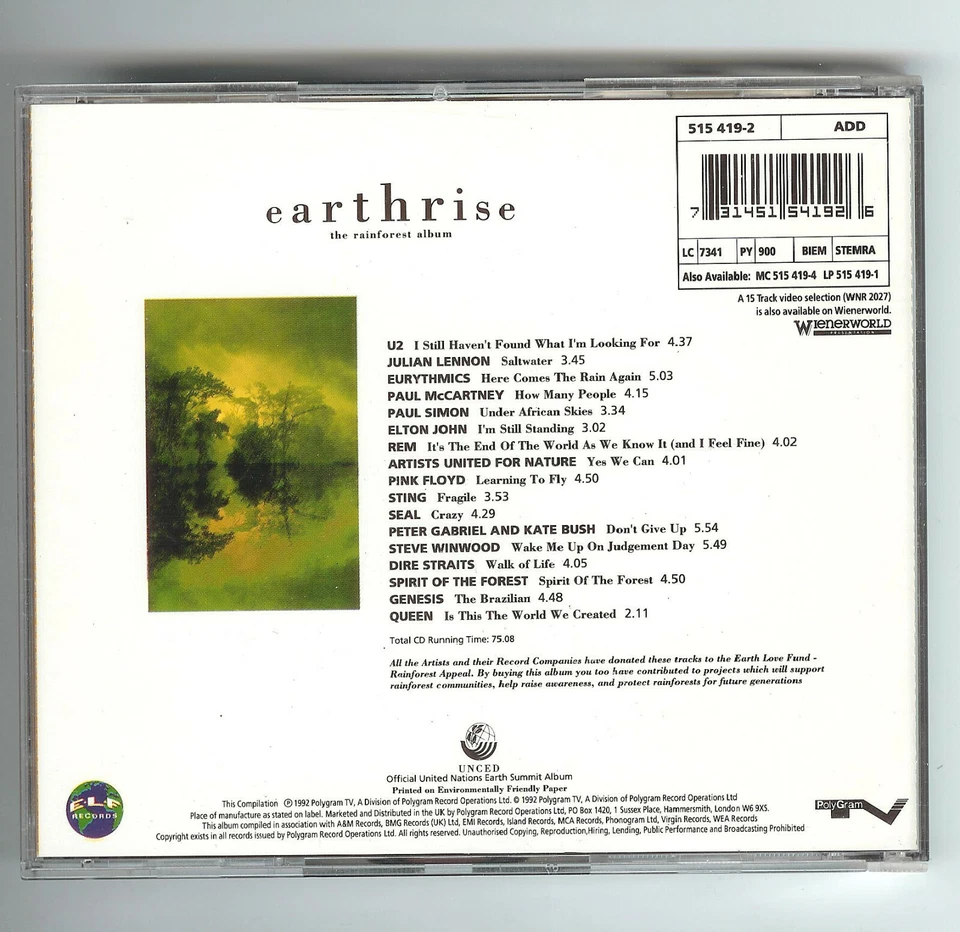 CD EARTHRISE RAINFOREST ALBUM UK-Edition McCartney Lennon Newton-John Queen REM - Bild 3 von 3