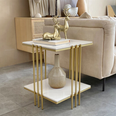 Modern Beistelltisch Gold Nachttisch Marmor Couchtisch mit Golden 12-Pole Beine