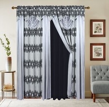4 Piece Jacquard Window Curtains for Living Room, Curtain Set for Bedroom