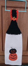 Halloween Applique Pumpkins Handmade Crochet Top Hanging Double Kitchen Towel