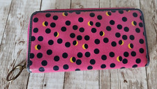 Fossil Pink Black Polka Dots Zip Around Wallet
