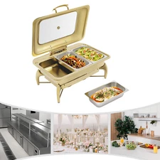 Chafing Dish Buffet Set Stainless Steel 3-Grid Food Warmer w/ transparet Cover！