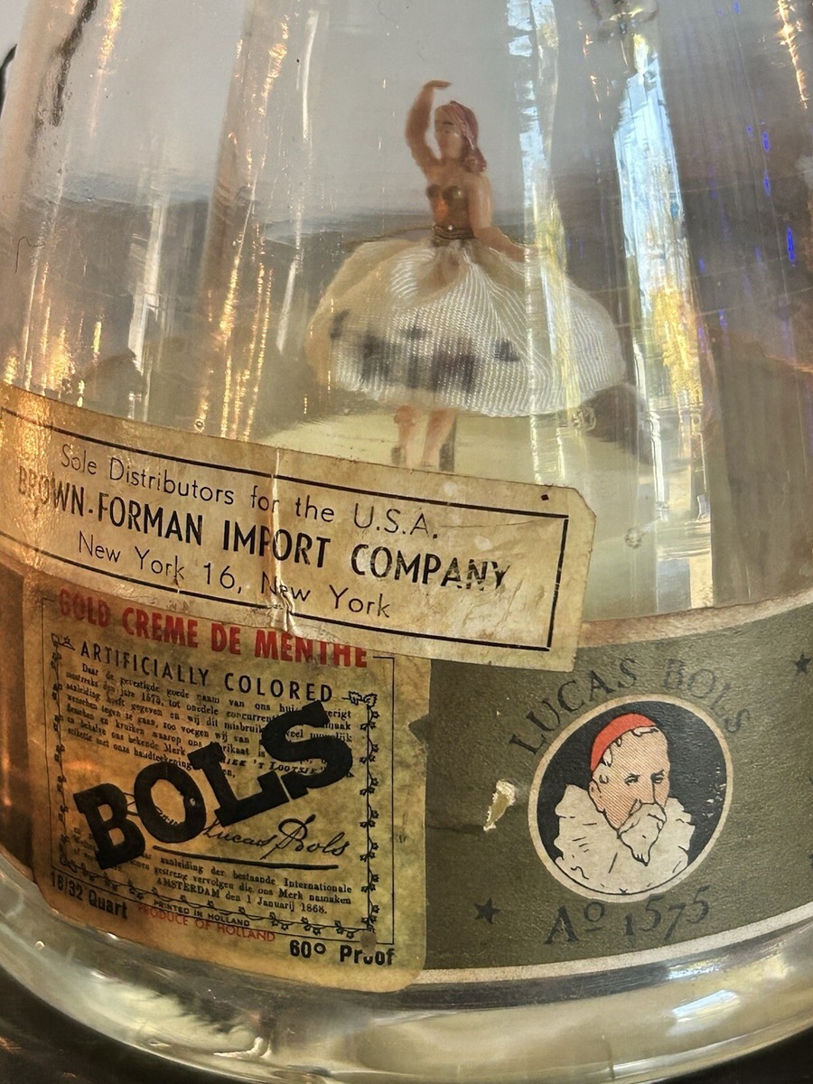 VTG Bols Ballerina Glass Bottle White Dress Music Box Creme De