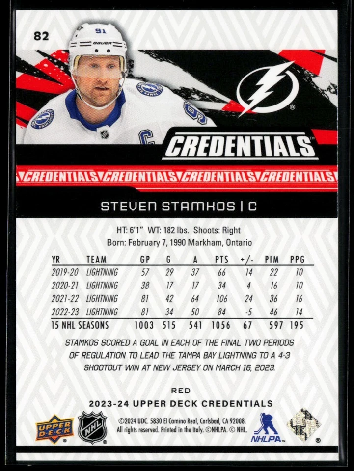 2023-24 Upper Deck Credentials Red #82 Steven Stamkos 137/349 - Image 2 of 2