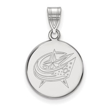 10k White Gold NHL LogoArt Columbus Blue Jackets Medium Disc Pendant