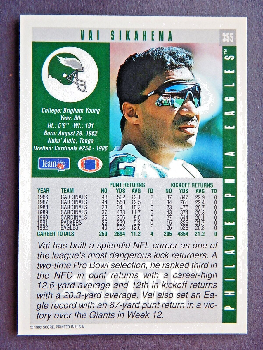 Val Sikahema #355 Score 1993 Football Card (Philadelphia Eagles