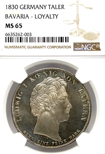 German States Bavaria 1830 Taler Coin Thaler NGC MS 65 F.STG/STG UNC LOYALTY TOP