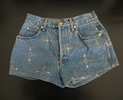 ROCCOBAROCCO Jeans Mini Shorts w Floral Embroidered Pattern Made in Italy 