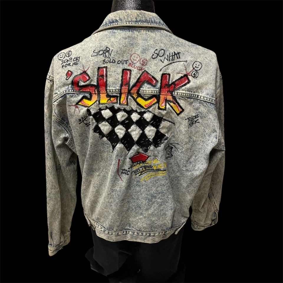 De Colección Años 80 90 Slick ACID WASH Azul Jean PUNK Rock SKATER STREETWEAR Chaqueta Denim Foto 3 de 4